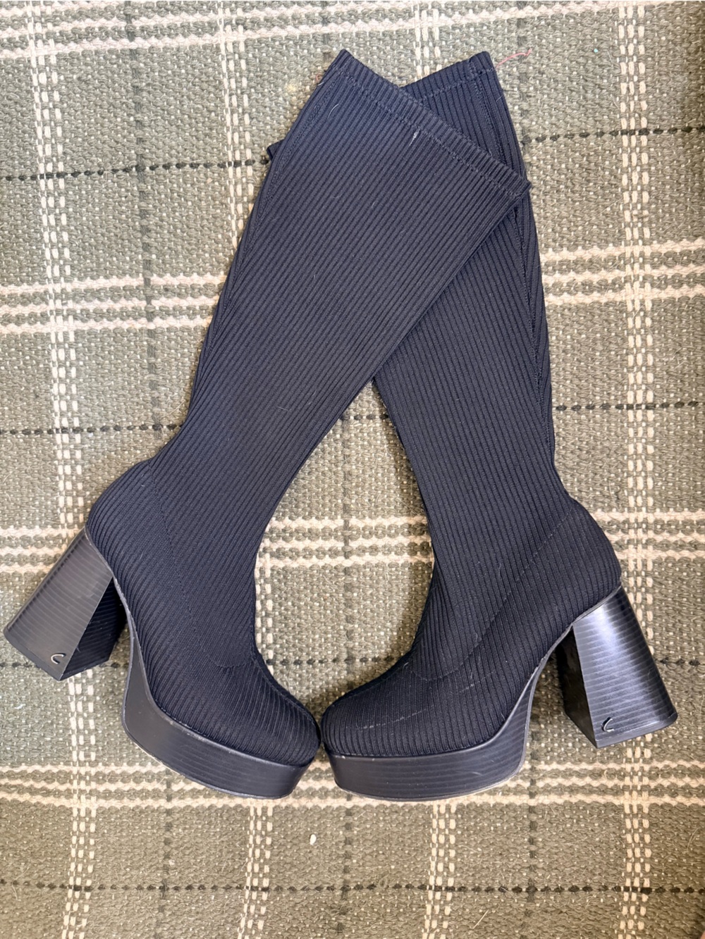 Circus by Sam Edelman Ribbed Knit Platform Knee High Boots Black Size 7.5